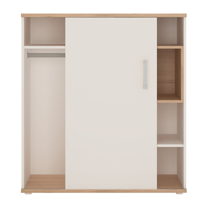 4Kids Low Cabinet with shelves (Sliding Door) in Light Oak and white High Gloss (opalino handles)