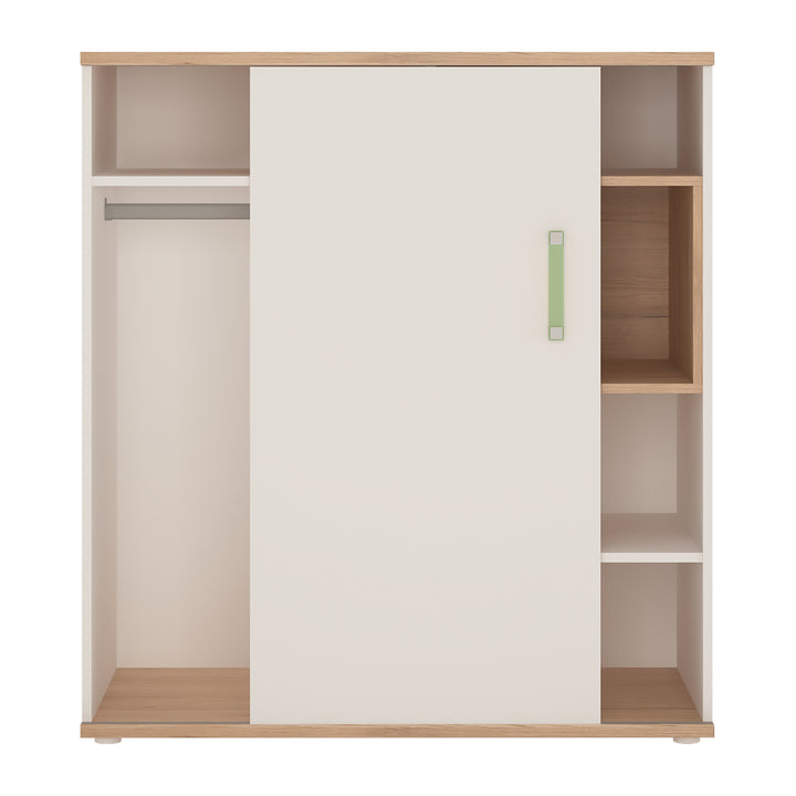 4Kids Low Cabinet with shelves (Sliding Door) in Light Oak and white High Gloss (lemon handles)