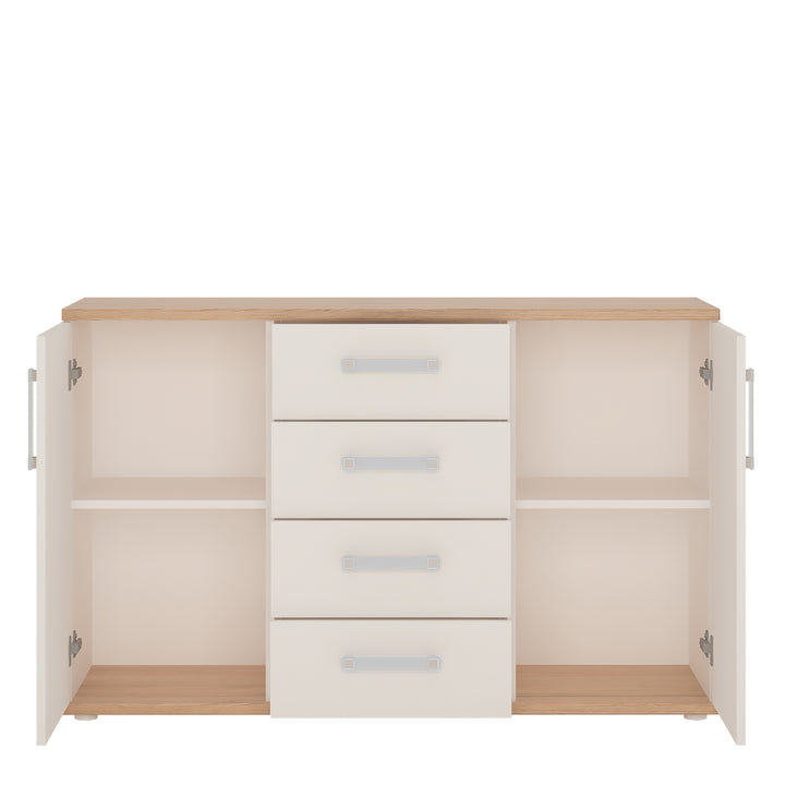 4Kids 2 Door 4 Drawer Sideboard in Light Oak and white High Gloss (opalino handles)