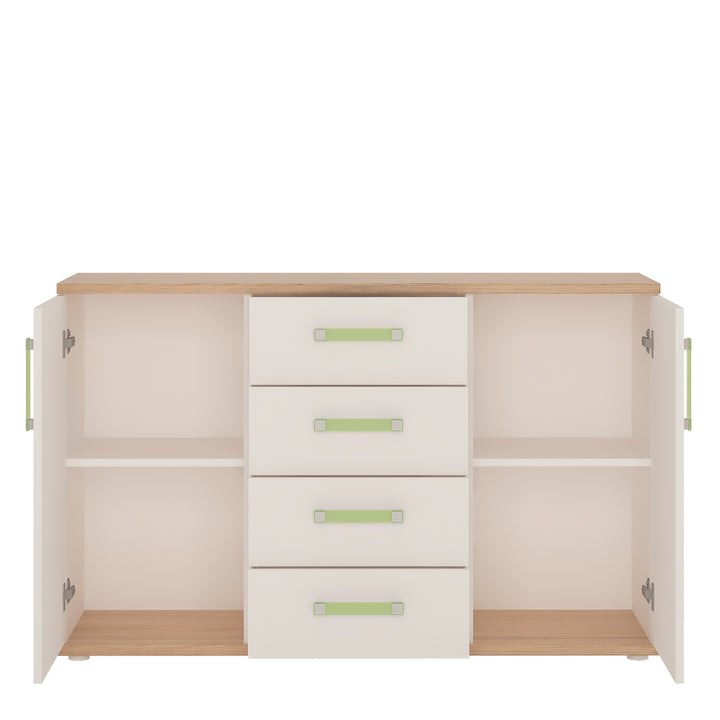 4Kids 2 Door 4 Drawer Sideboard in Light Oak and white High Gloss (lemon handles)