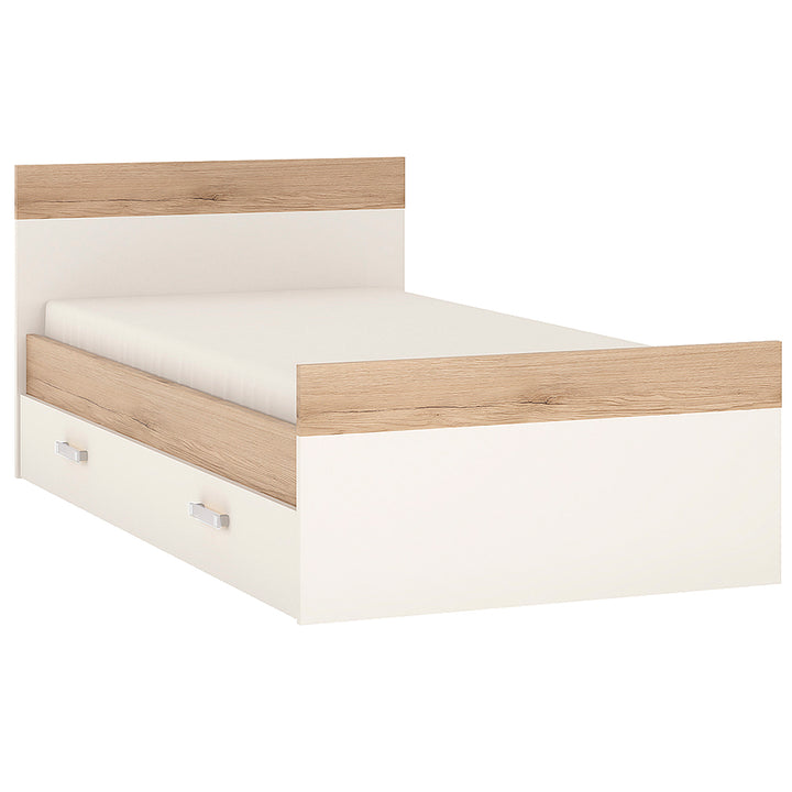 4Kids Single Bed with under Drawer in Light Oak and white High Gloss (opalino handles)