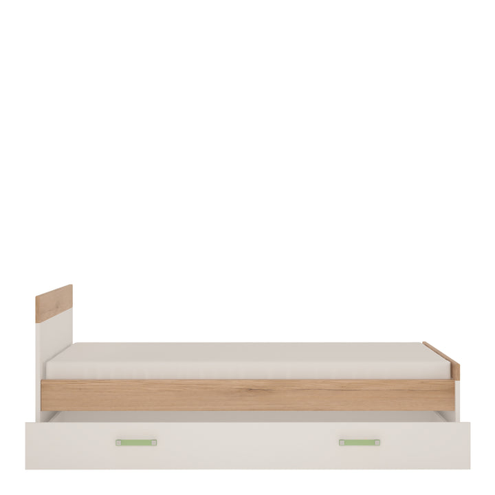 4Kids Single Bed with under Drawer in Light Oak and white High Gloss (lemon handles)