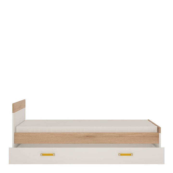 4Kids Single Bed with Underbed Drawer in Light Oak and white High Gloss (orange handles)