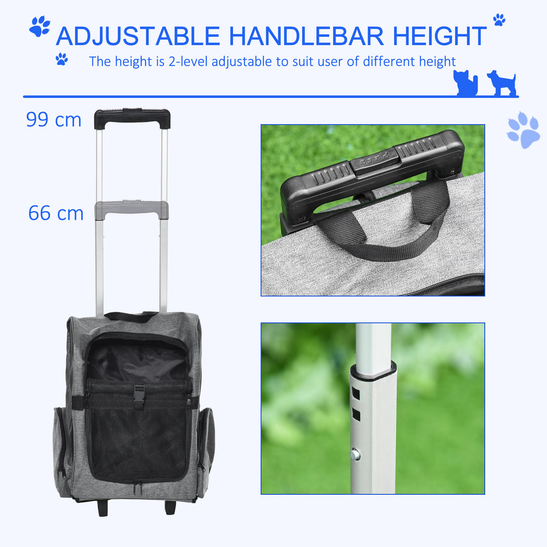 Pet Travel Backpack Bag Cat Puppy Dog Carrier w/ Trolley and Telescopic Handle Portable Stroller Wheel Luggage Bag (Grey)