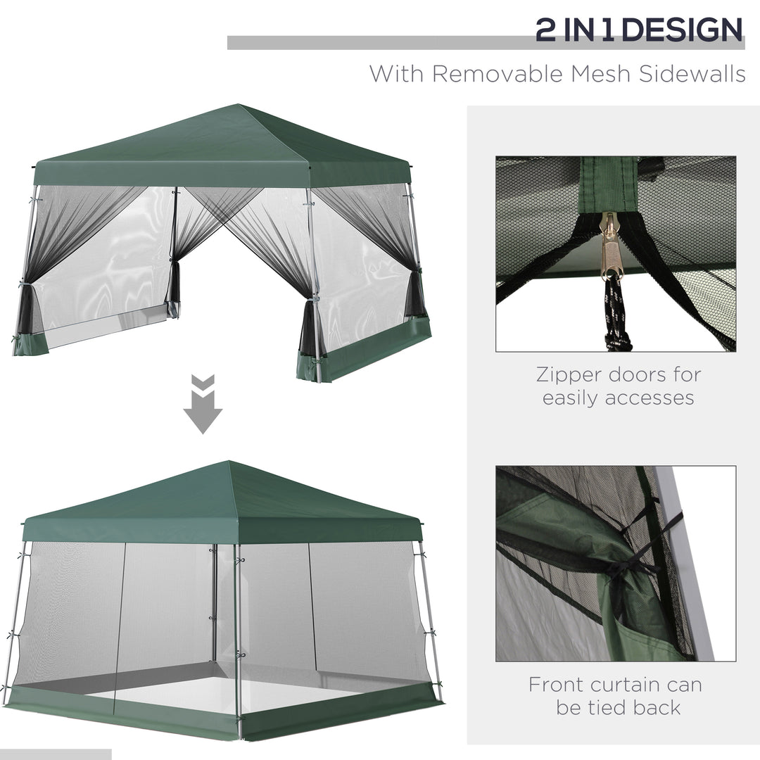 Outdoor Garden Pop-up Gazebo Canopy Tent Sun Shade Event Shelter Folding with Adjustable Height, Mesh Screen Side Walls 3.5 M × 3.5 M Base / 3 M × 3 M Top, Green
