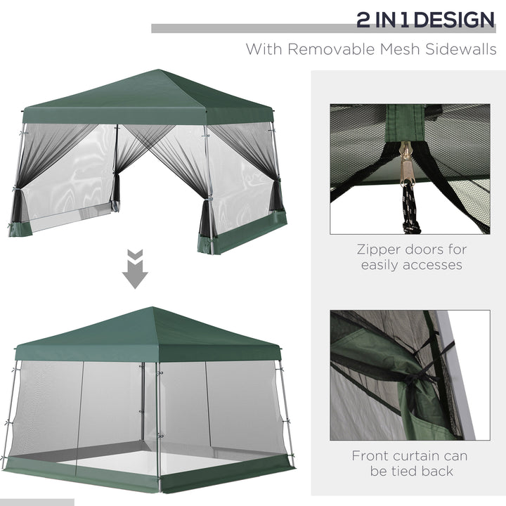 Outdoor Garden Pop-up Gazebo Canopy Tent Sun Shade Event Shelter Folding with Adjustable Height, Mesh Screen Side Walls 3.5 M × 3.5 M Base / 3 M × 3 M Top, Green