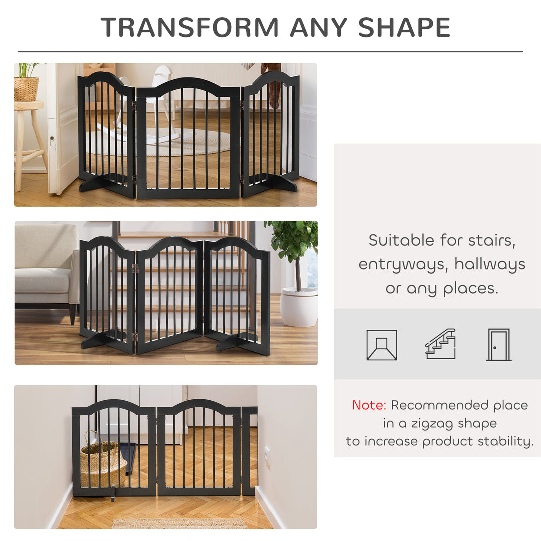 MCL Freestanding Pet Gate Wooden Dog Gate with Support Feet Foldable Pet Fence Safety Barrier for the House Doorway Stairs Black
