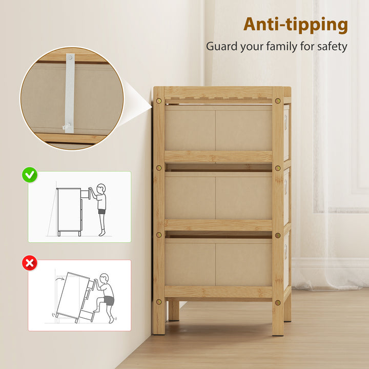 Chest of Drawers, 3 Fabric Drawers Narrow Dresser with Bamboo Frame, C