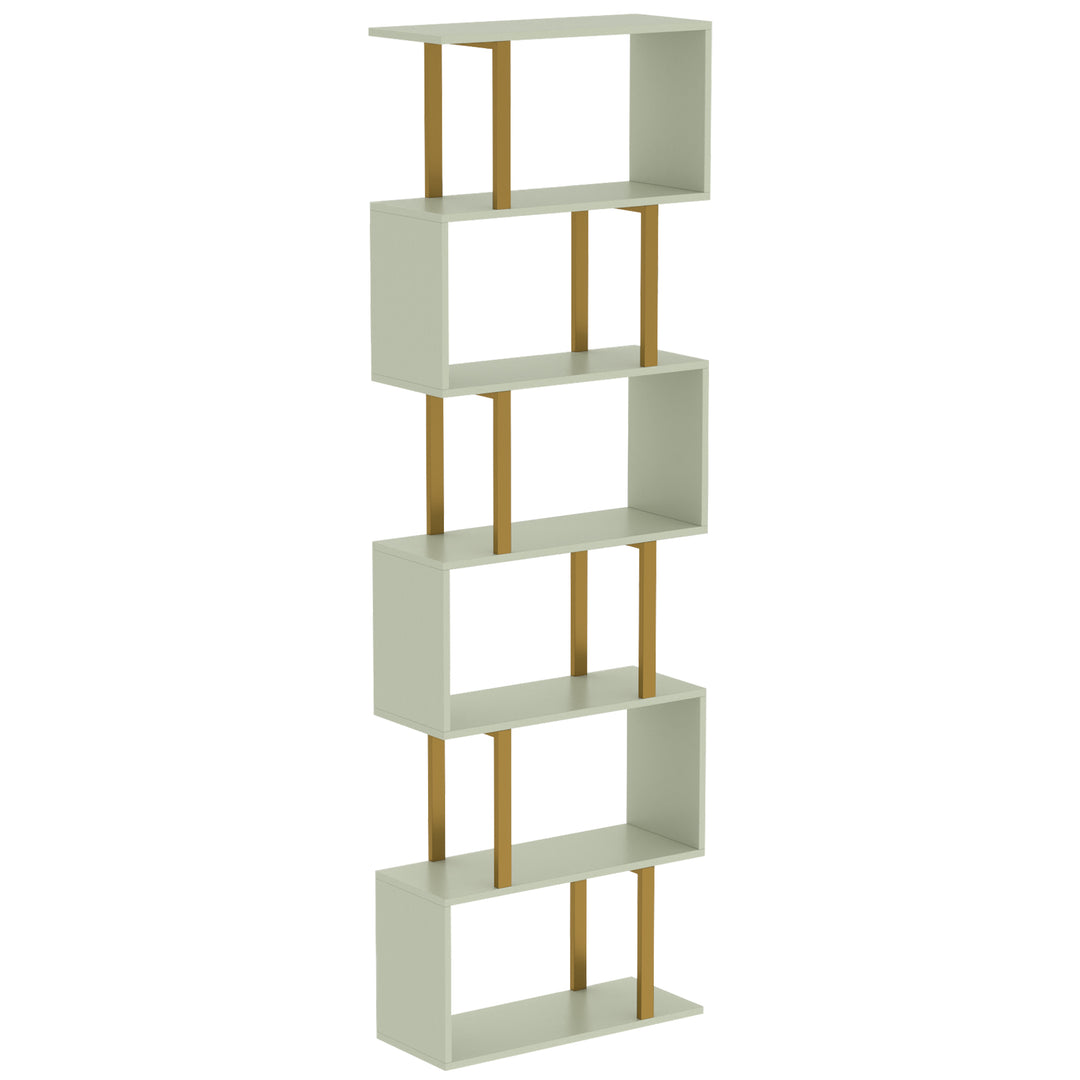 S-Shaped Bookshelf, 6-Tier Bookcase, Freestanding Storage Shelves with