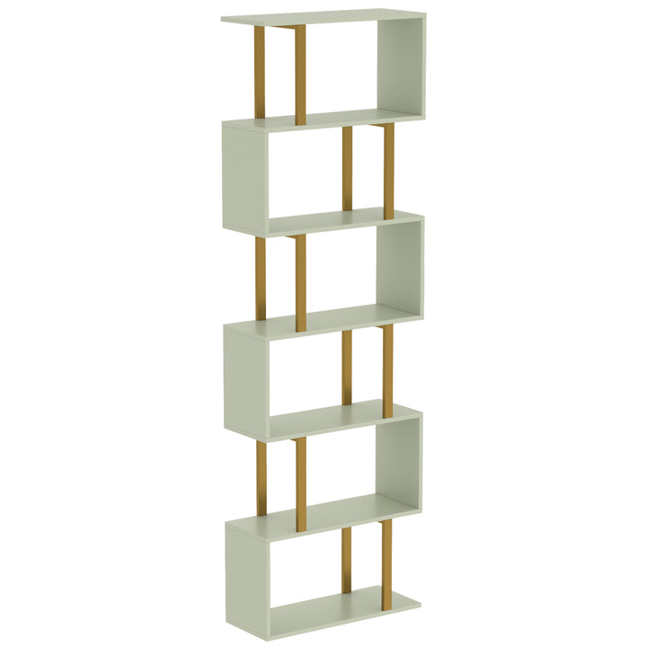 S-Shaped Bookshelf, 6-Tier Bookcase, Freestanding Storage Shelves with
