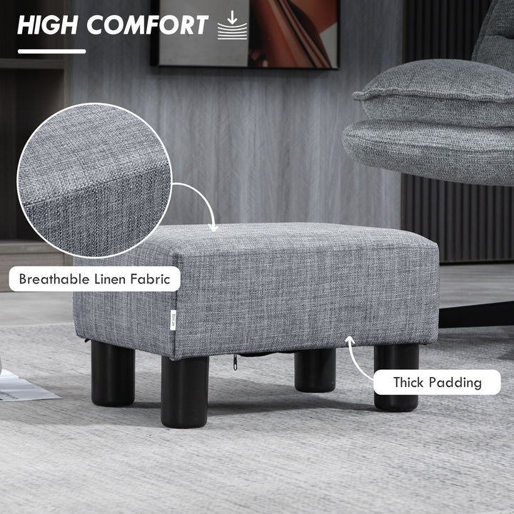 Linen Fabric Footstool Ottoman Cube with 4 Plastic Legs, Grey