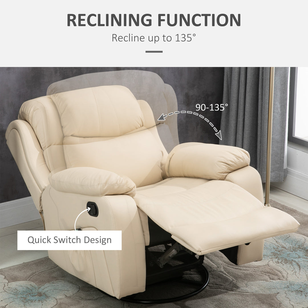 PU Leather Reclining Chair with 8 Massage Points and Heat, Manual Recliner with Swivel Base, Footrest and Remote, Beige