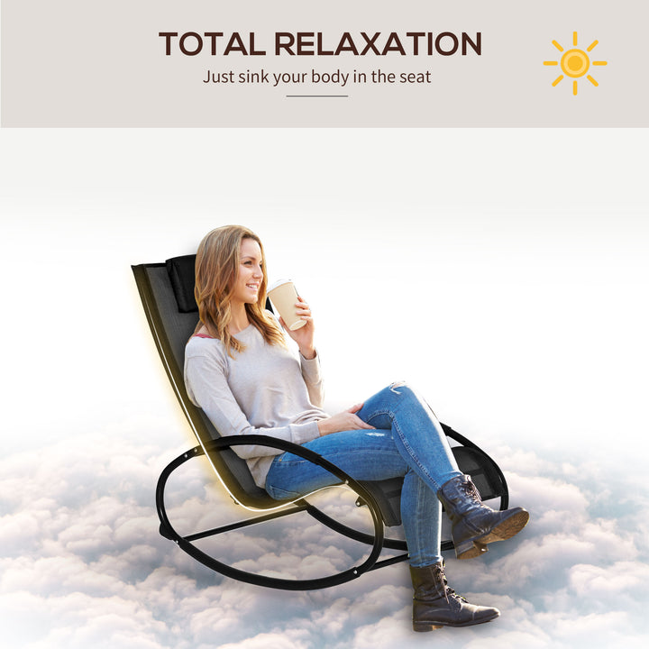 Rocking Chair Sun Lounger Recliner Rocker Texteline Fabric Patio Garden Relaxer with Pillow, Black