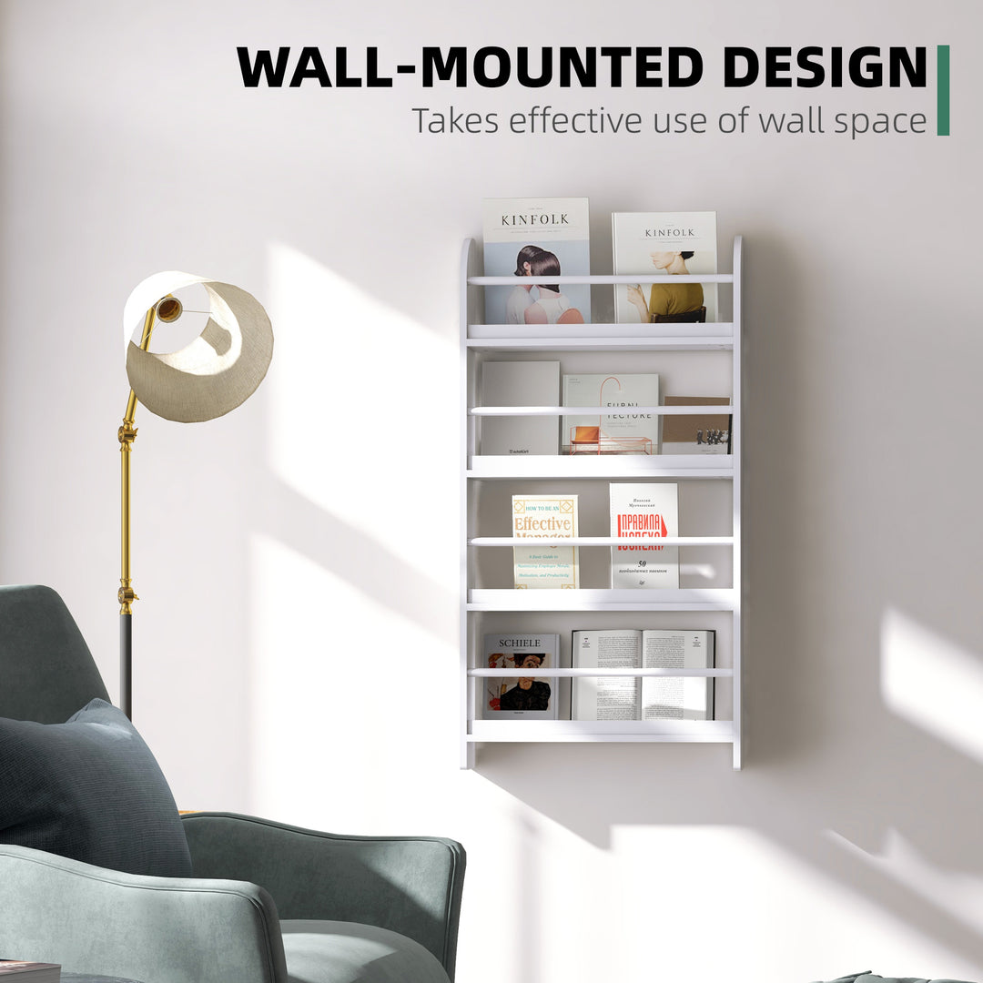 Bookcase, 4 Tier Wall Mounted Bookshelf, 15cm Depth Storage Shelving Rack for Bedroom Nursery Office Home, Accessories Supplies, White