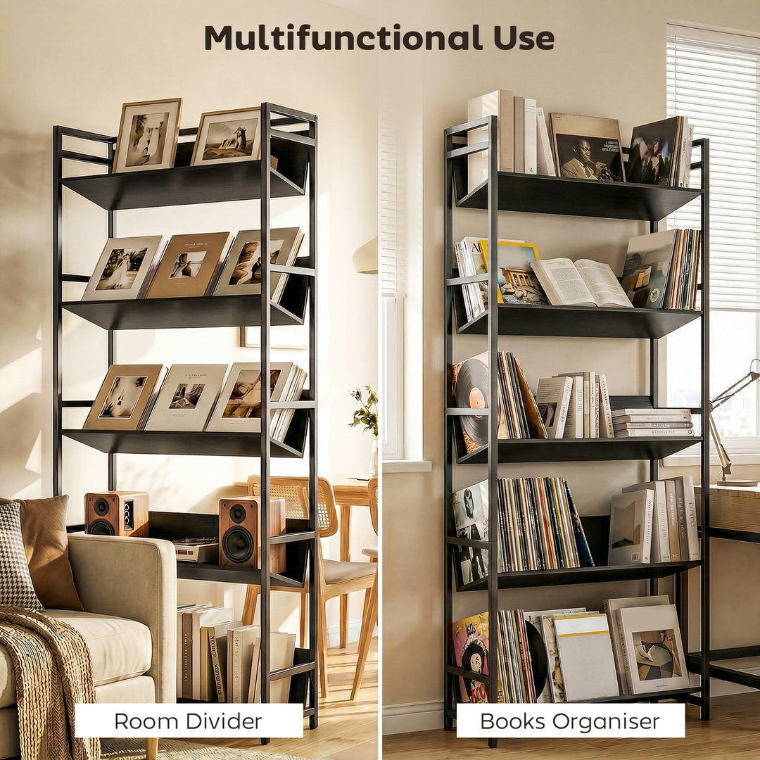 Bookshelf 5-Tier Metal Frame Bookcase Storage Shelves for Living Room 