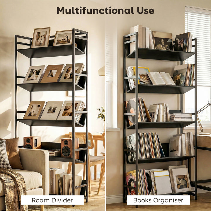 Bookshelf 5-Tier Metal Frame Bookcase Storage Shelves for Living Room 