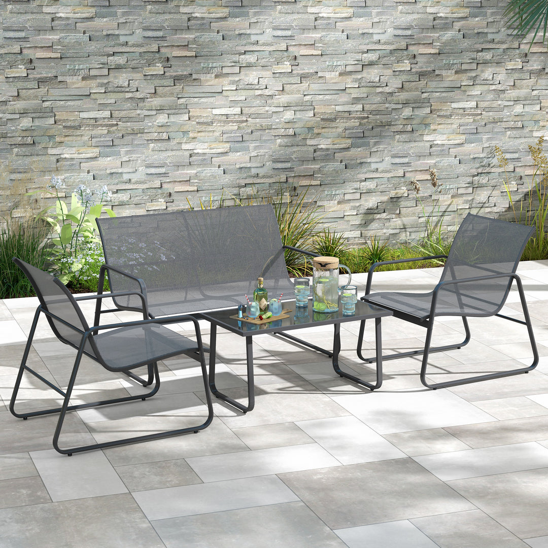 Four-Piece Minimalistic Garden Sofa Set - Light Grey