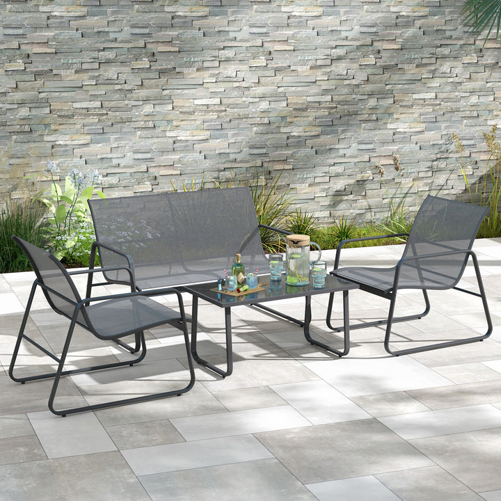 Four-Piece Minimalistic Garden Sofa Set - Light Grey