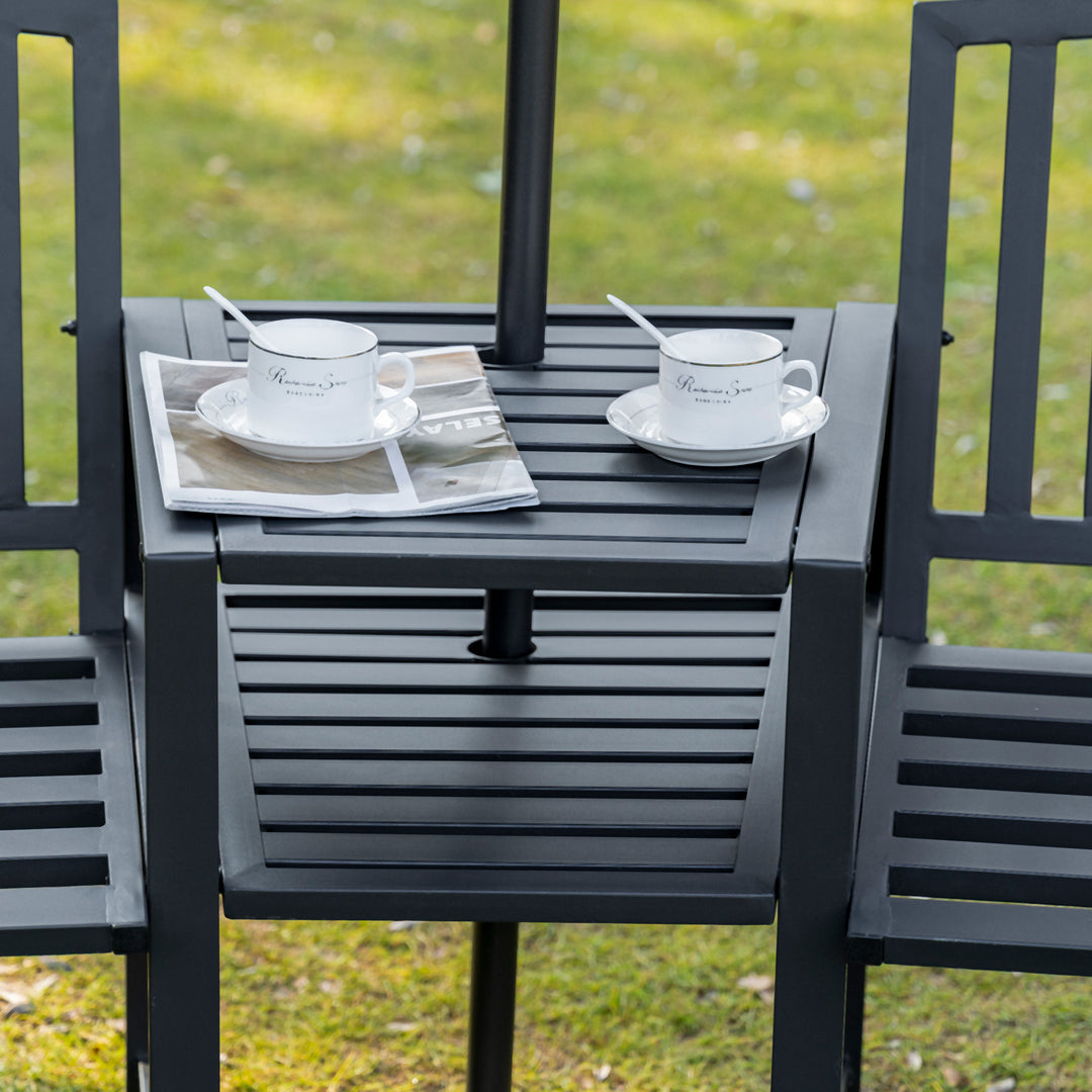 2 Seat Garden Chair Bench Loveseats Jack and Jill Seat w/Coffee Table Slatted Design Patio Yard