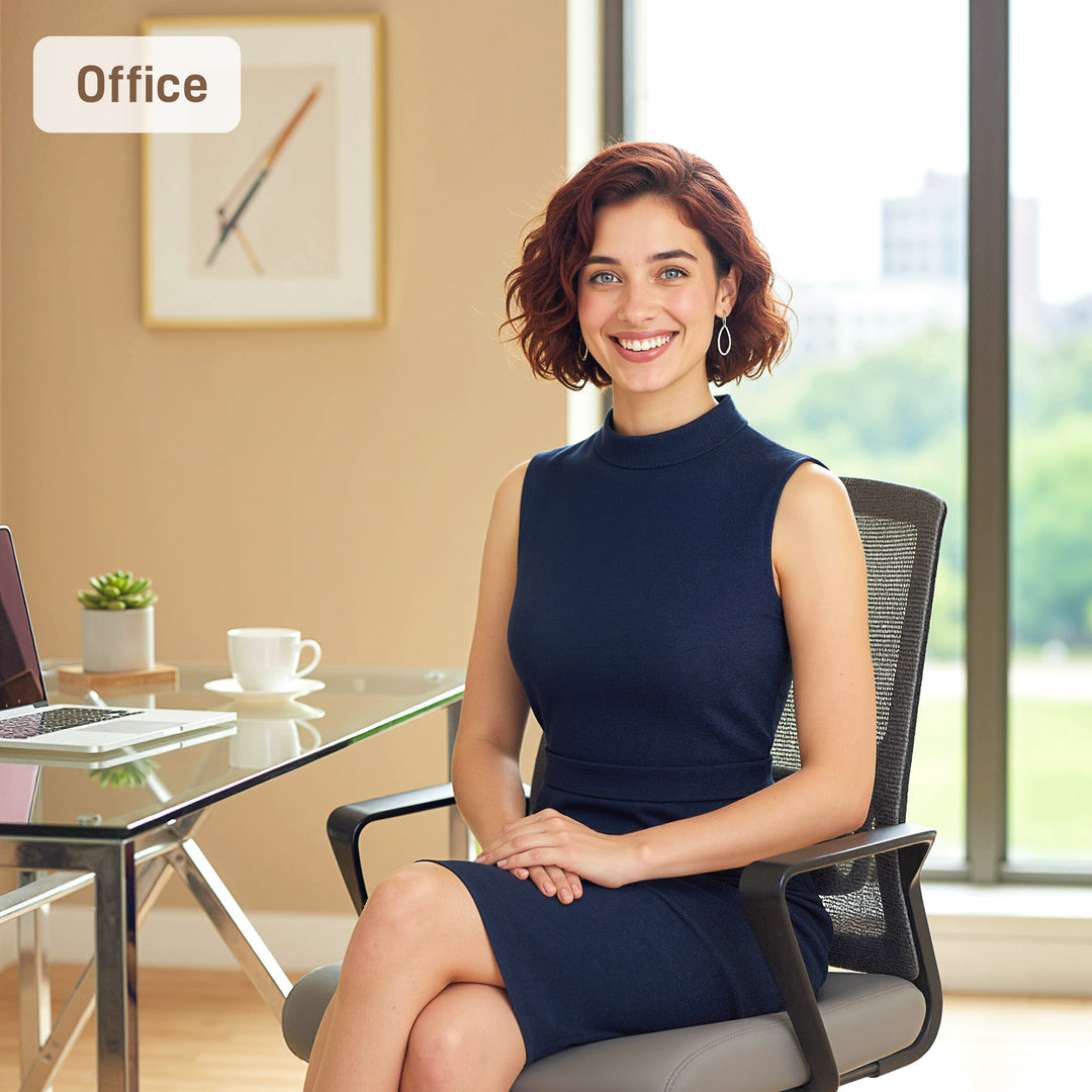 MCL Desk Chair No Wheels, Office Chair with Mesh Back, Lumbar Support, Metal Base for Waiting Room, Conference Room, Dark Grey