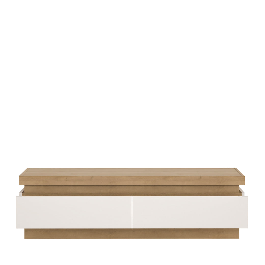 Lyon 2 drawer TV cabinet in Riviera Oak/White High Gloss