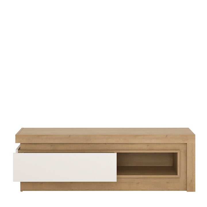 Lyon 1 drawer TV cabinet with open shelf in Riviera Oak/White High Gloss