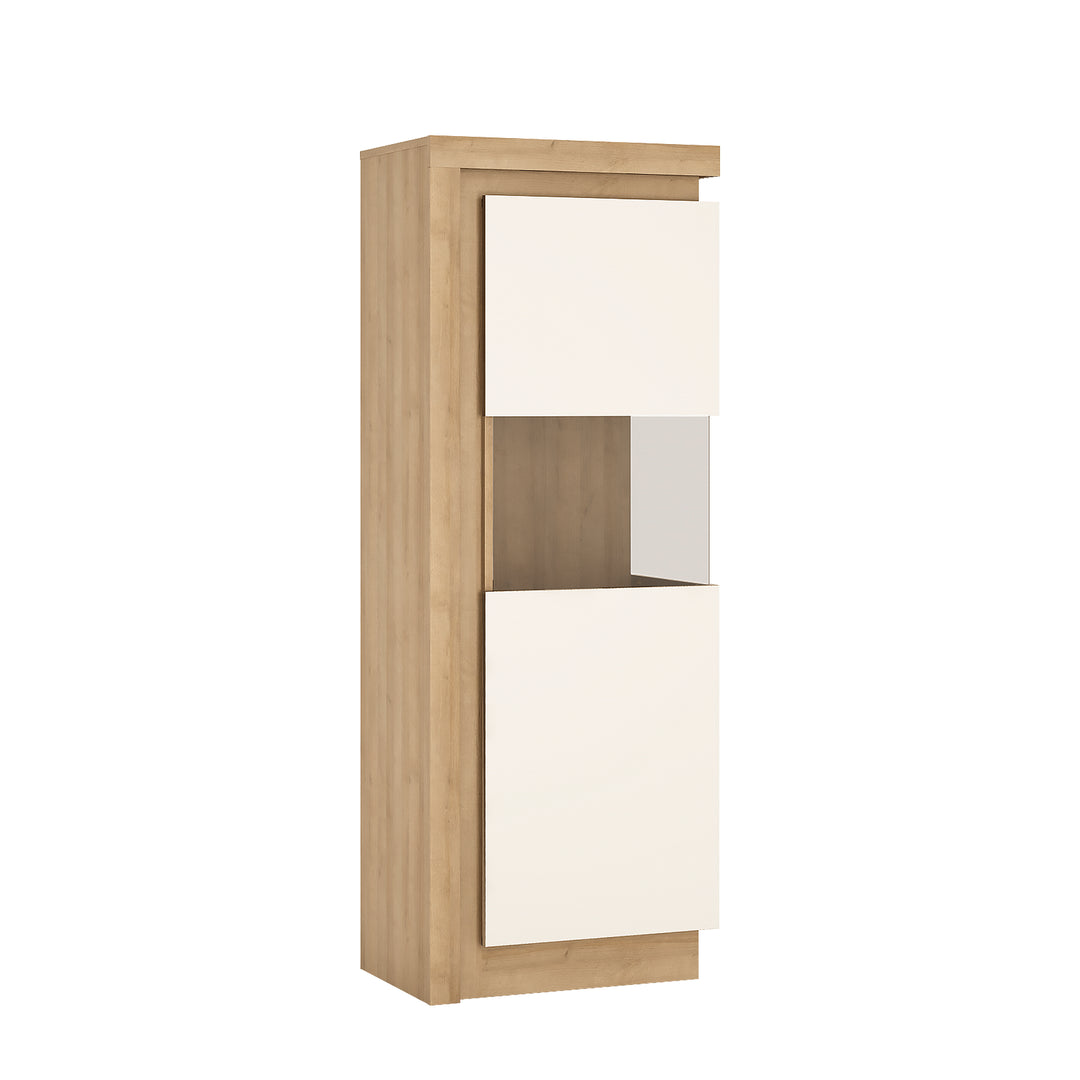 Lyon Narrow display cabinet (RHD) 164.1cm high in Riviera Oak/White High Gloss