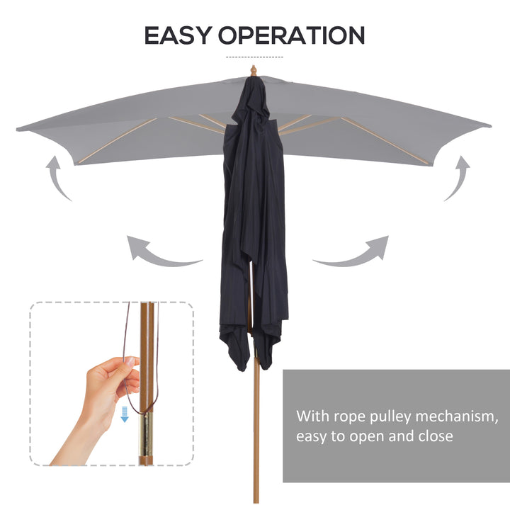 2 x 3m Wooden Garden Parasol Umbrella Outdoor Sun Shade Canopy, Black