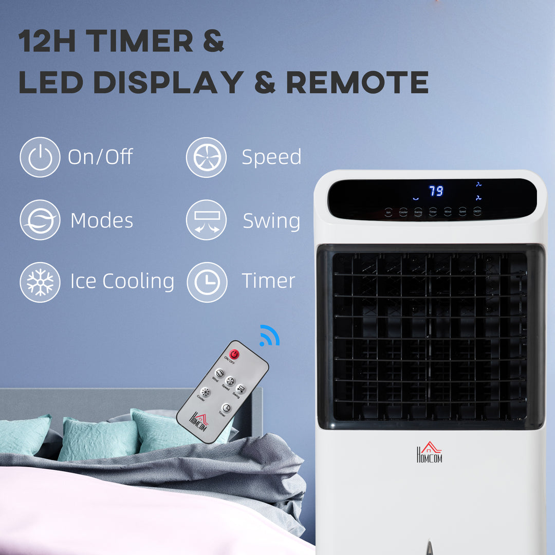 Mobile Air Cooler, 12L Tank Evaporative Ice Cooling Fan Water Conditioner Humidifier Unit with 3 Modes, 3 Speed, Remote, Timer, Oscillating for Home Bedroom