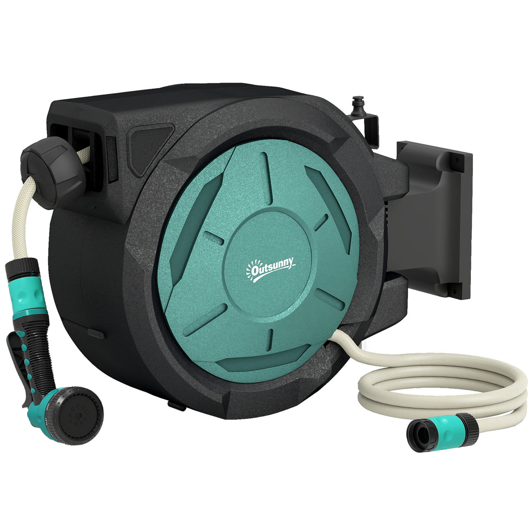 Retractable Hose Reel Wall Mounted, 20+2m Garden Hose Pipe Reel with L