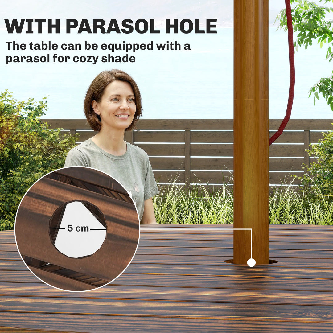 Wooden Garden Dining Set, 6 Seater Round Dining Picnic Table with Matc