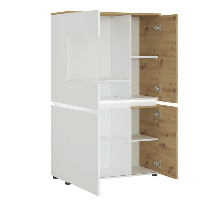 Luci 4 door low display cabinet (including LED lighting) in White and Oak