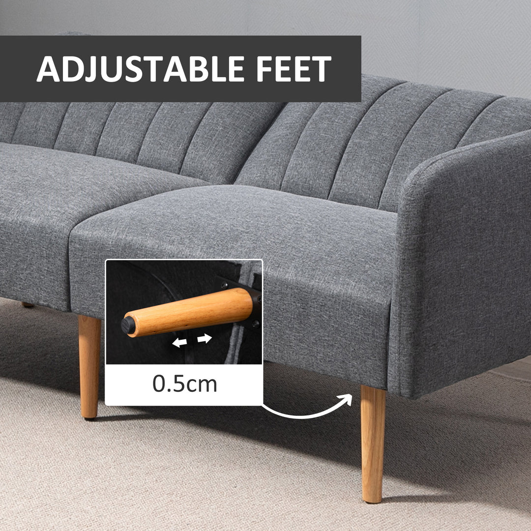 3 Seater Sofa Bed, Convertible Linen Fabric Sofa Couch, Click Clack Sofabed with Adjustable Split Backrest for Living Room, Bedroom, Guest Room, Grey
