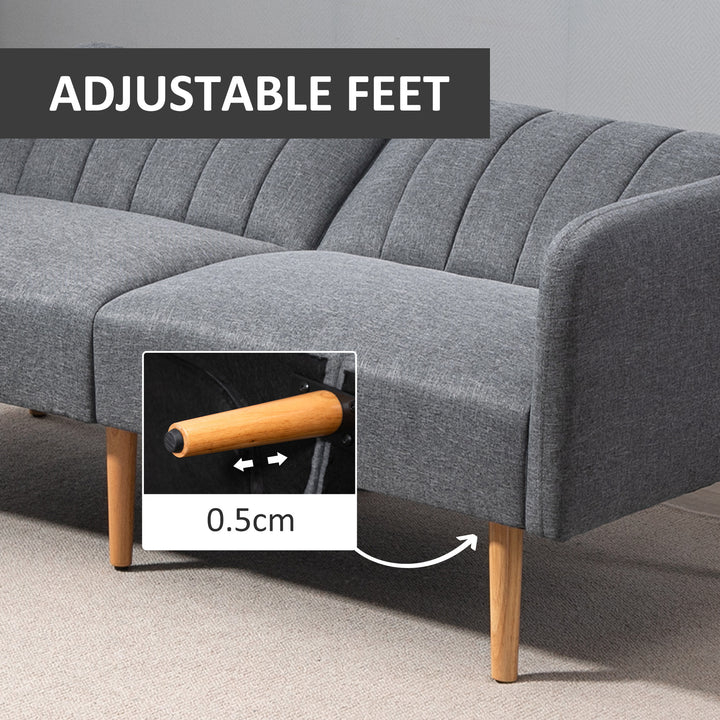 3 Seater Sofa Bed, Convertible Linen Fabric Sofa Couch, Click Clack Sofabed with Adjustable Split Backrest for Living Room, Bedroom, Guest Room, Grey