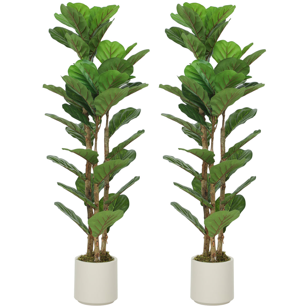 120cm Set of 2 Artificial Fiddle Leaf Fig Trees - Green