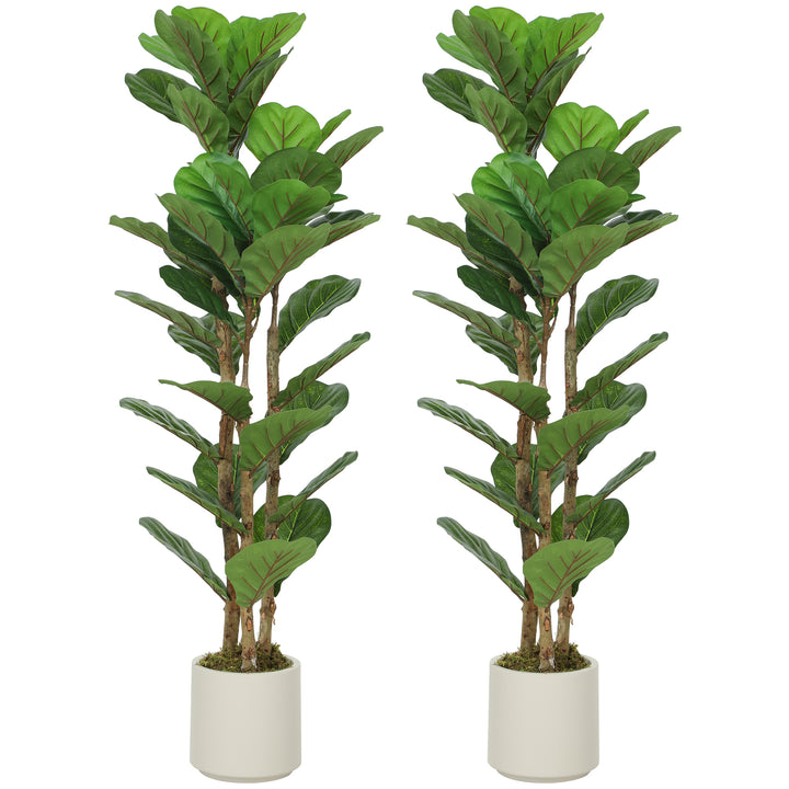 120cm Set of 2 Artificial Fiddle Leaf Fig Trees - Green