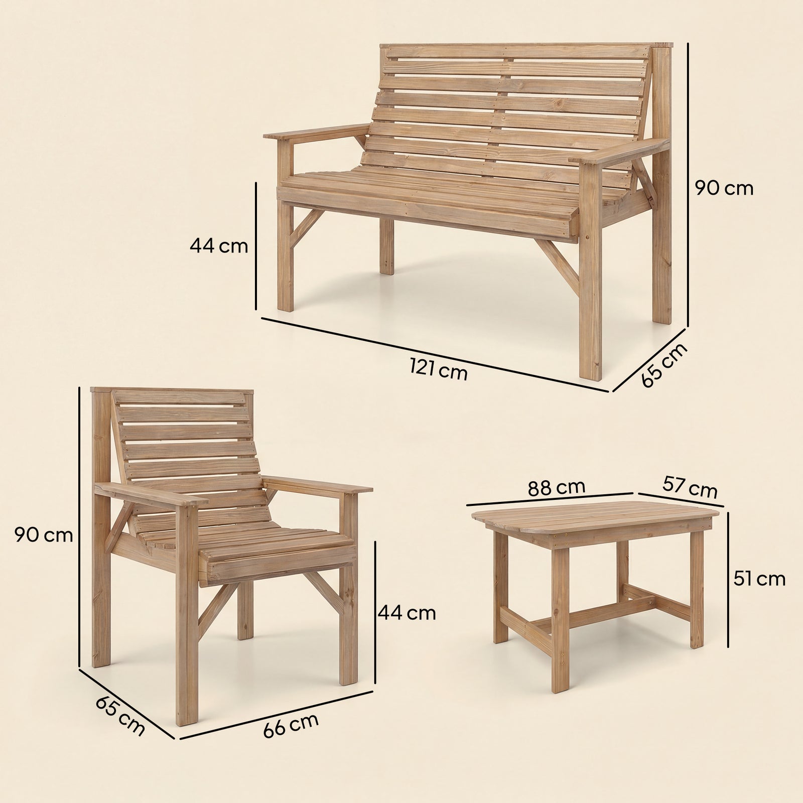 4 Piece Wooden Garden Furniture Set, Outdoor Garden Sofa Set with 2 Ar