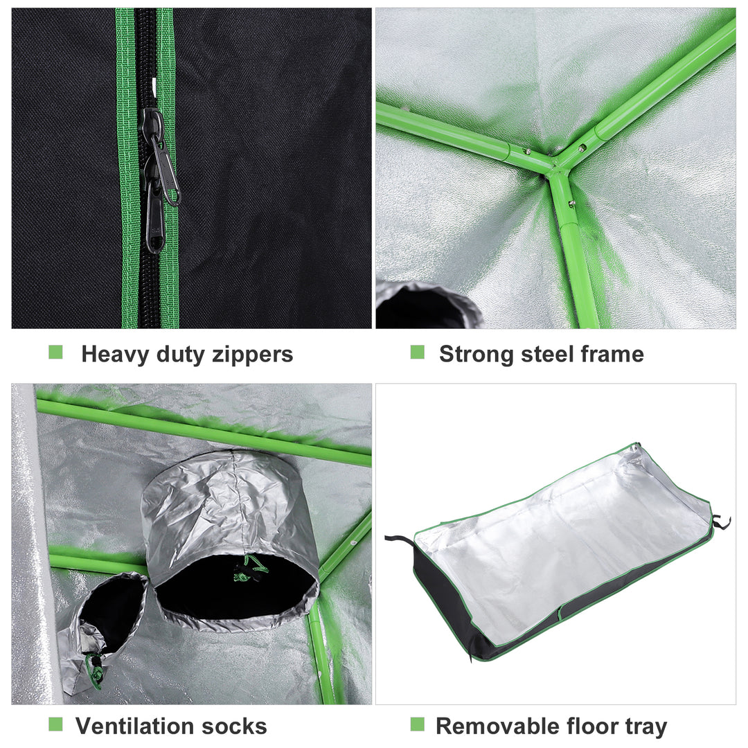Grow Tent Reflective Mylar Hydroponic with Adjustable Vents and Floor Tray for Indoor Plant Growing, 80 x 80 x 160 cm (31.5" x 31.5" x 63")