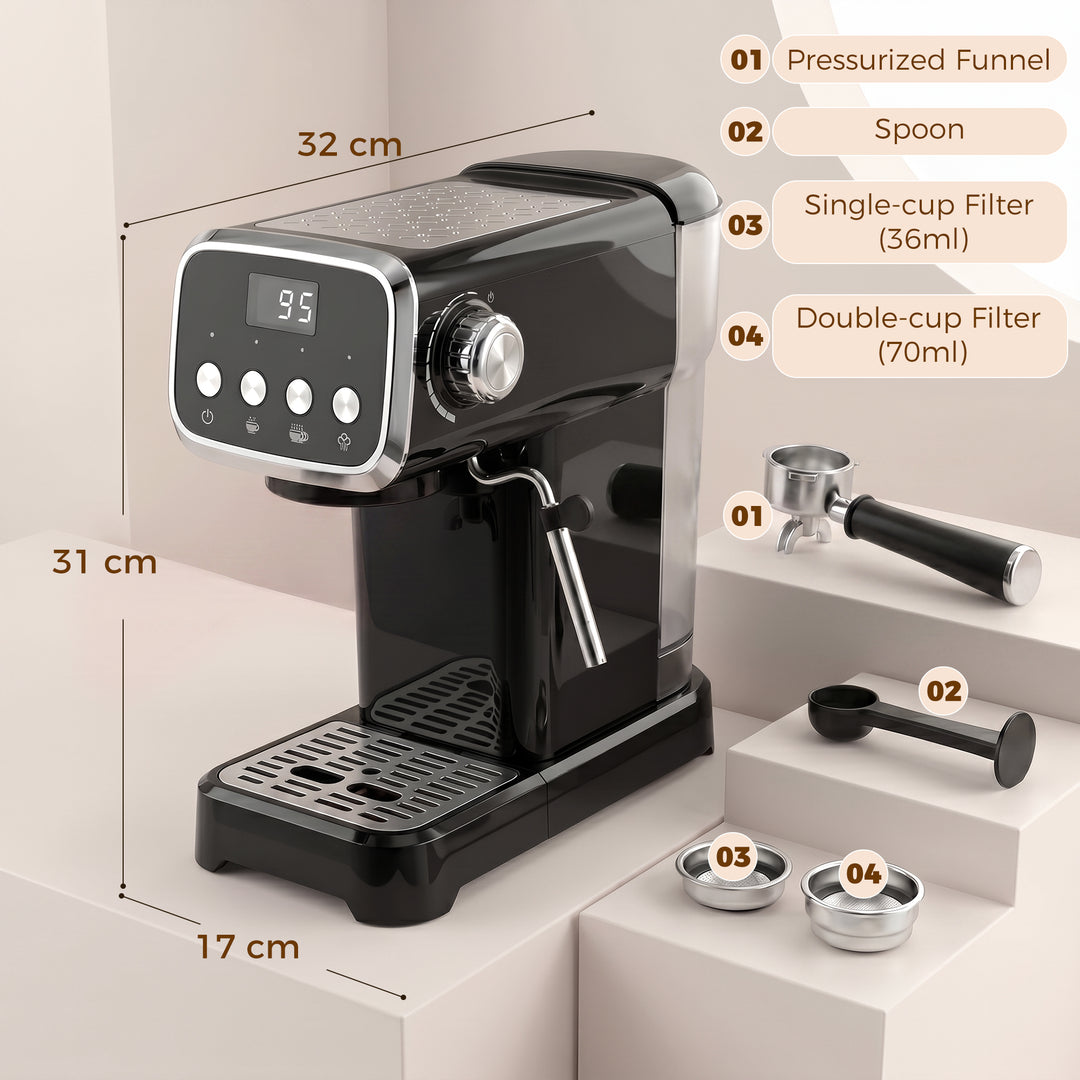 Espresso Machine, 20-Bar Cappuccino Coffee Maker with Frother Wand, 1.