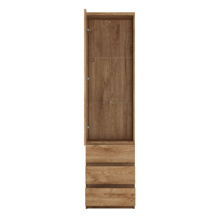 Fribo Tall narrow 1 door 3 drawer glazed display cabinet in Oak