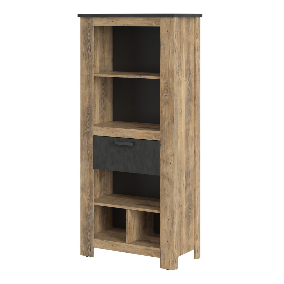 Rapallo 1 drawer bookcase in Chestnut and Matera Grey