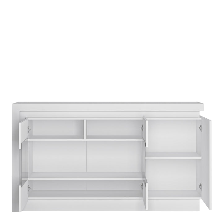 Lyon 3 door glazed sideboard (including LED lighting) in White and High Gloss