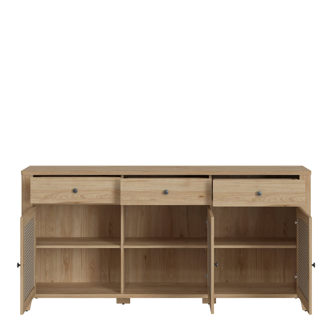 Cestino 3 Door 3 Drawer Sideboard in Jackson Hickory Oak and Rattan Effects