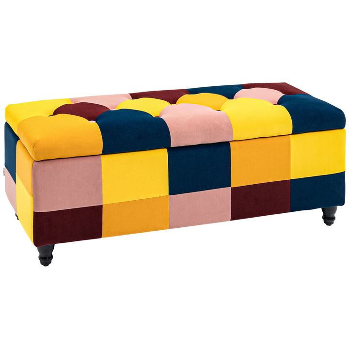 HOMCOM 114 x 47 x 47cm Velvet Storage Ottoman, Button-tufted Footstool Box, Toy Chest with Lid for Living Room, Bedroom, Multicoloured | Aosom UK