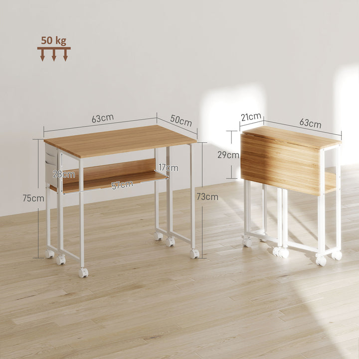 63 cm Drop Leaf Writing Work Desk - Natural Wood Finish
