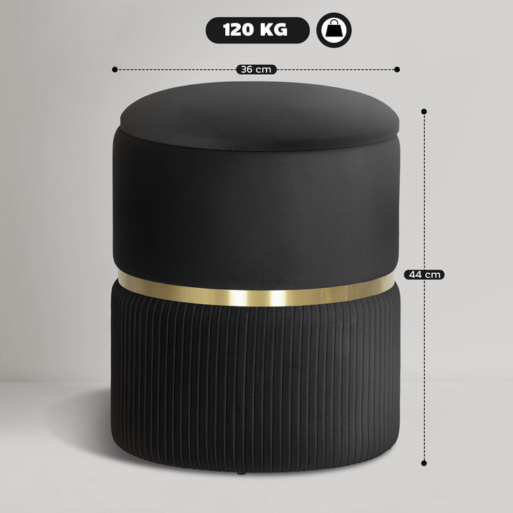Velvet-Feel Storage Ottoman - Black