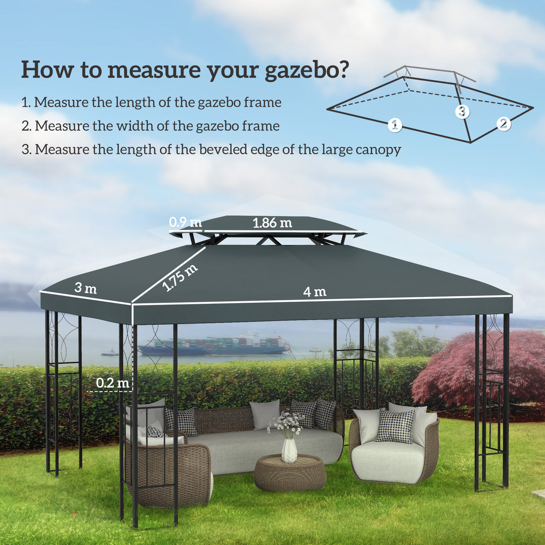 Gazebo Roof Replacement, for 3 x 4m Frames - Grey