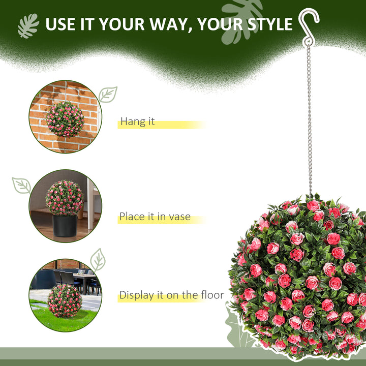 Set of 2 Decorative Artificial Plants, UV-protected Artificial Plant Topiary Rose Balls, Fake Plants for Home Indoor outdoor Decor, 28cm, Pink