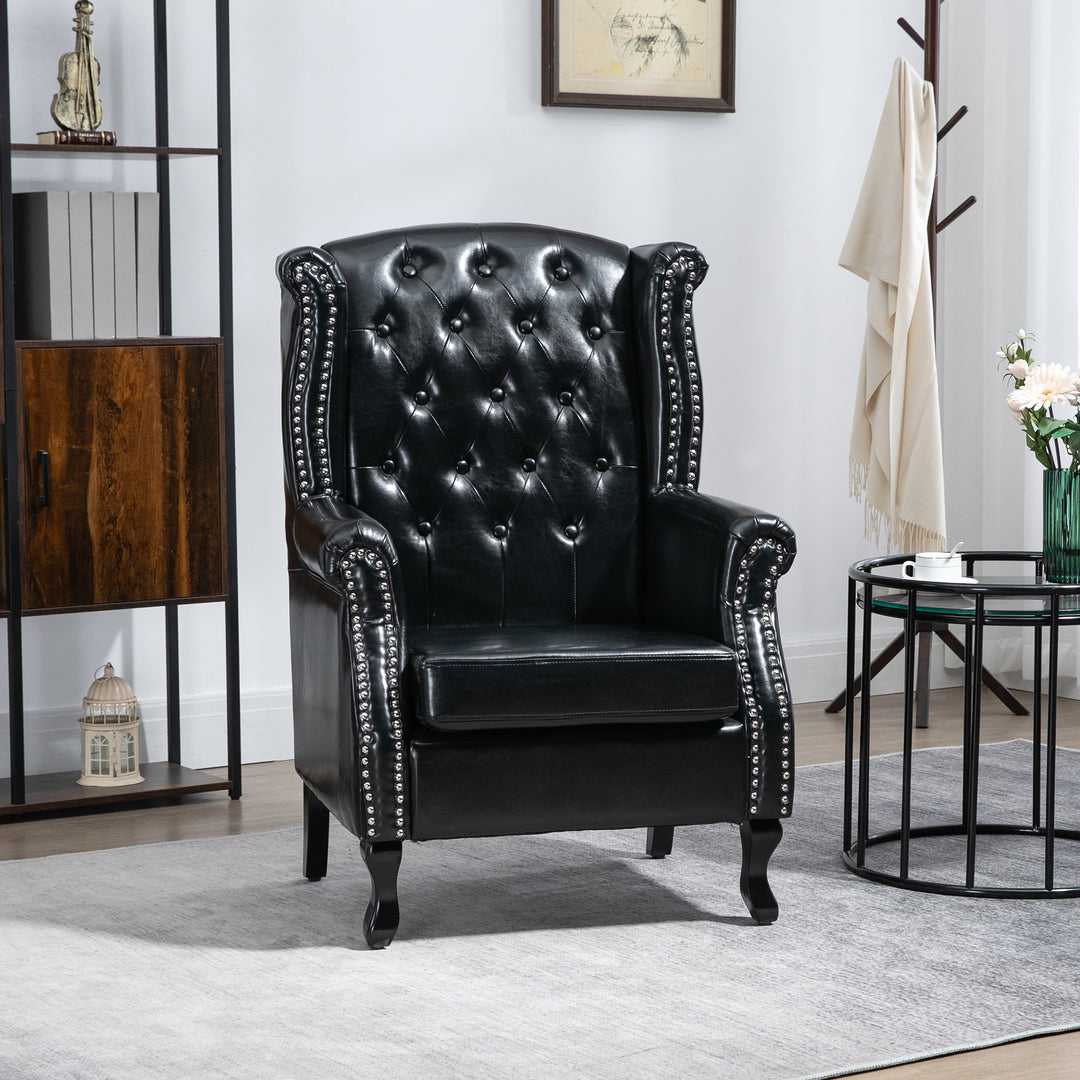 Chesterfield-style Wingback Accent Chair, HOMCOM Single Sofa Tufted Armchair with Nail Head Trim for Living Room Bedroom, Black | Aosom UK