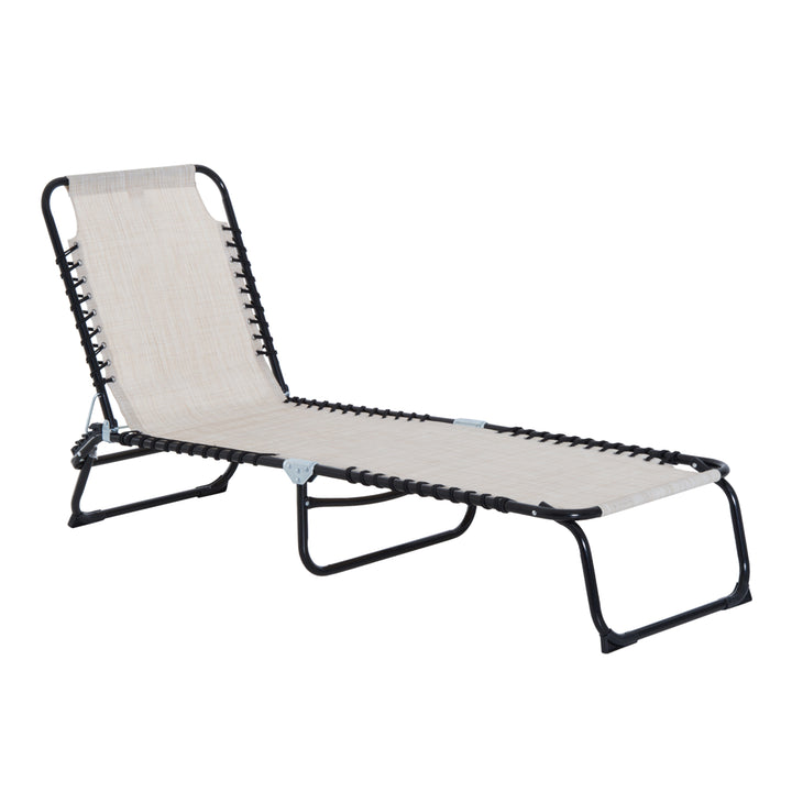 Outsunny Folding Chaise Lounge Chair Reclining Garden Sun Lounger with 4-Position Adjustable Backrest for Patio, Deck, and Poolside, Cream White